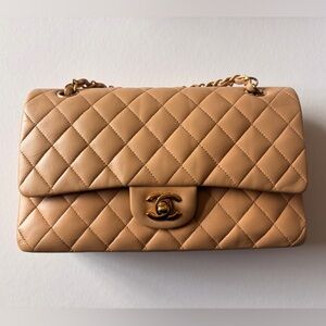 CHANEL Vintage Classic Double Flap in Beige with Gold Hardware